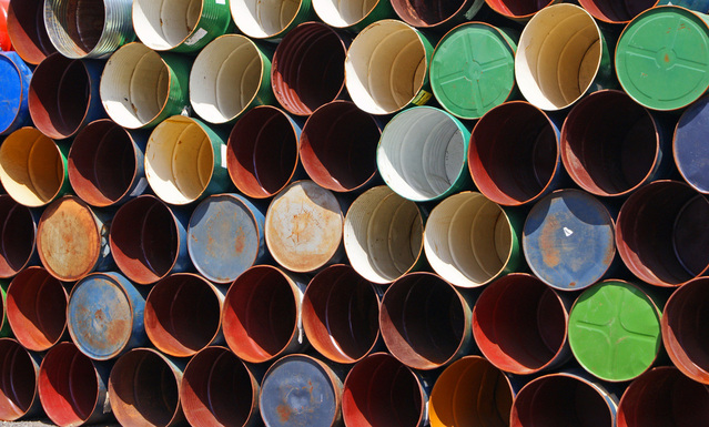 stacked empty barrels