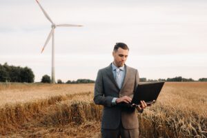 Businessman using environmental compliance software